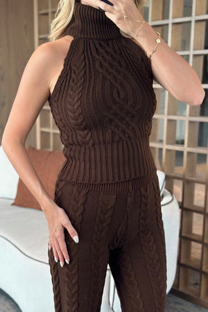 Kahverengi Kolsuz Bluz Pantolon Takım - 3009