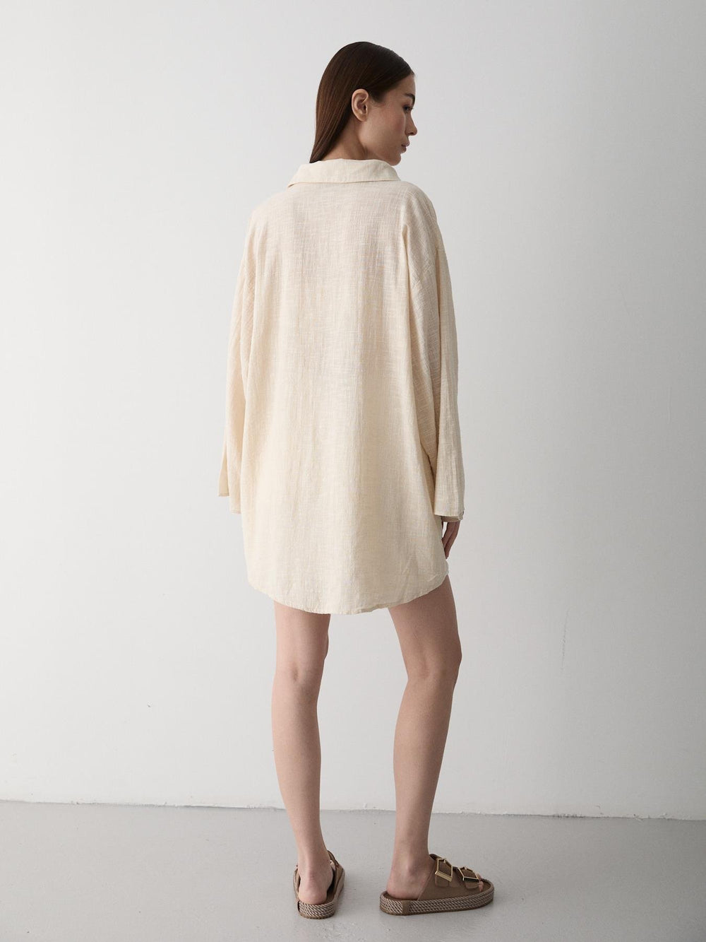 Taş %100 Pamuk Keten Bağcık Detaylı Kimono Bluz