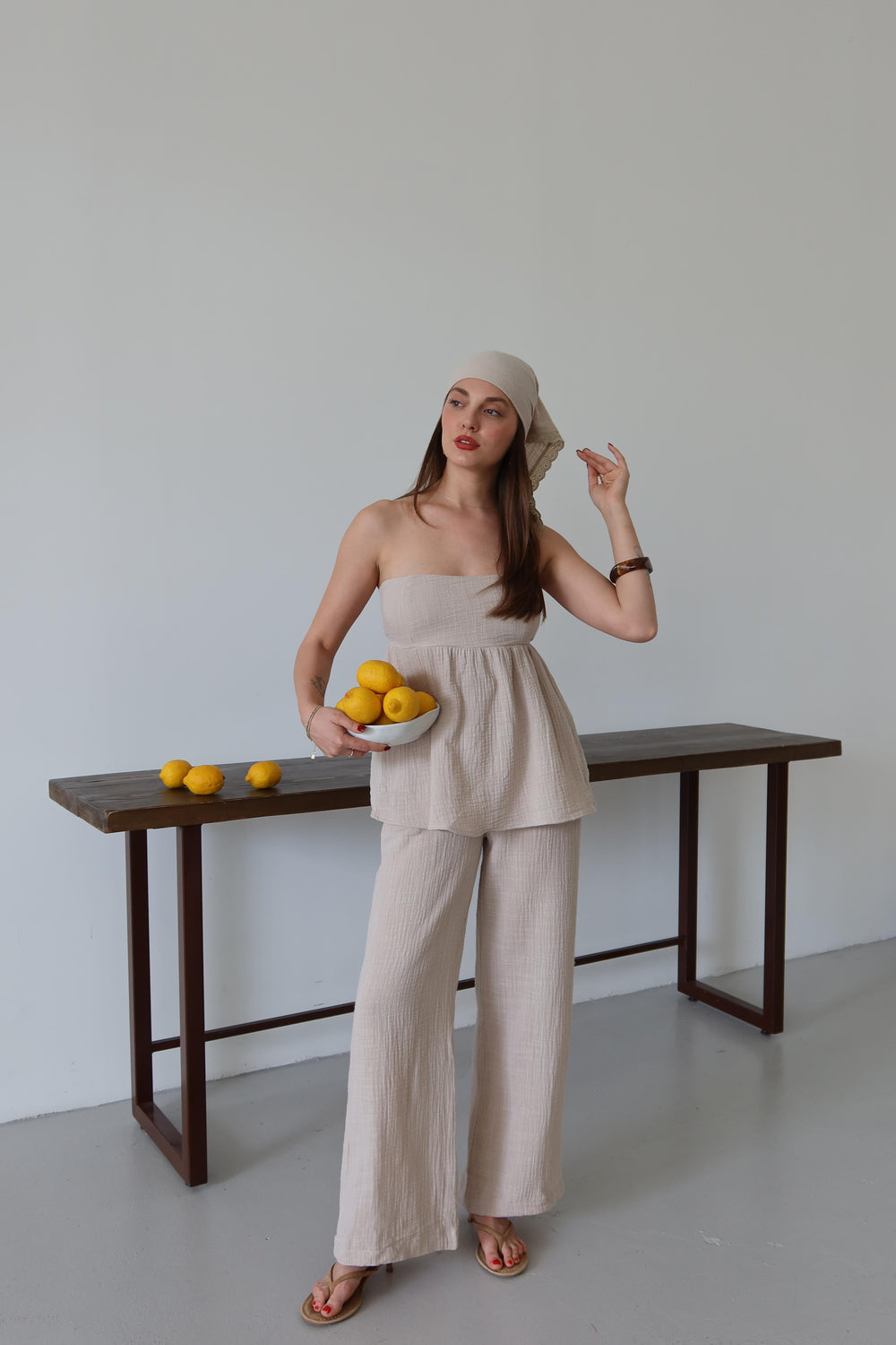 Taş Bandanalı %100 Pamuk Müslin Takım