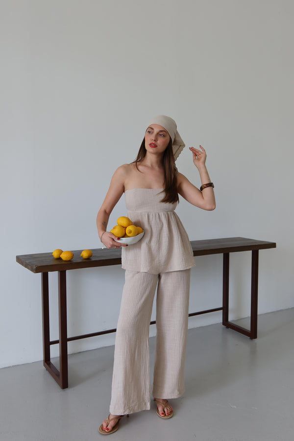 Taş Bandanalı %100 Pamuk Müslin Takım