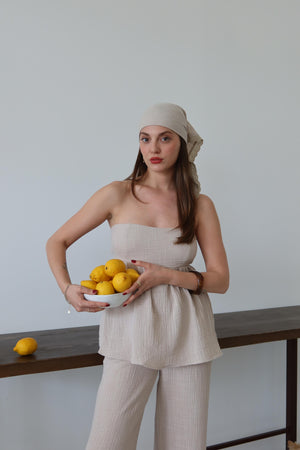 Taş Bandanalı %100 Pamuk Müslin Takım