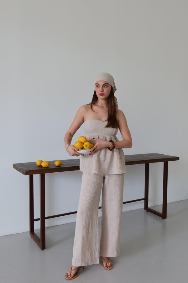 Taş Bandanalı %100 Pamuk Müslin Takım