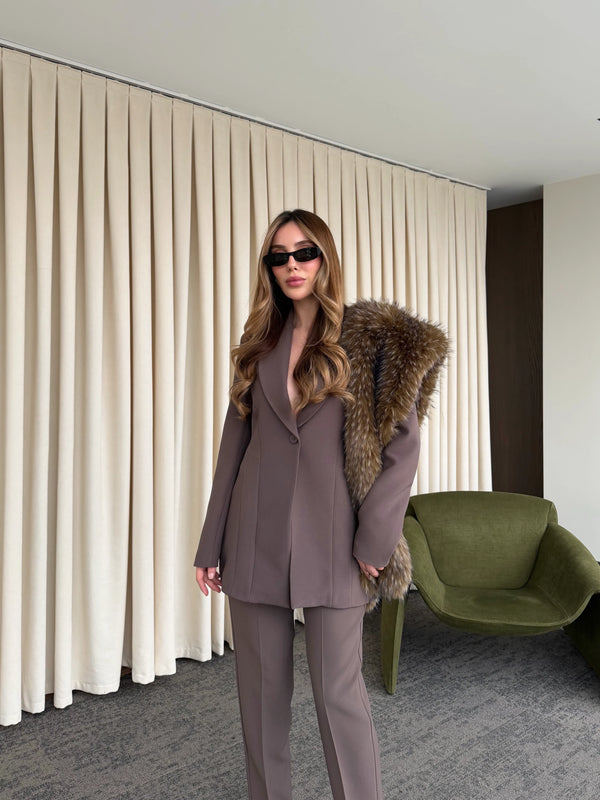 Kahverengi Belden Oturtma Blazer Ceket - 9684