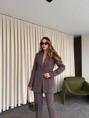 Kahverengi Belden Oturtma Blazer Ceket - 9684