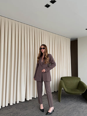 Kahverengi Belden Oturtma Blazer Ceket - 9684