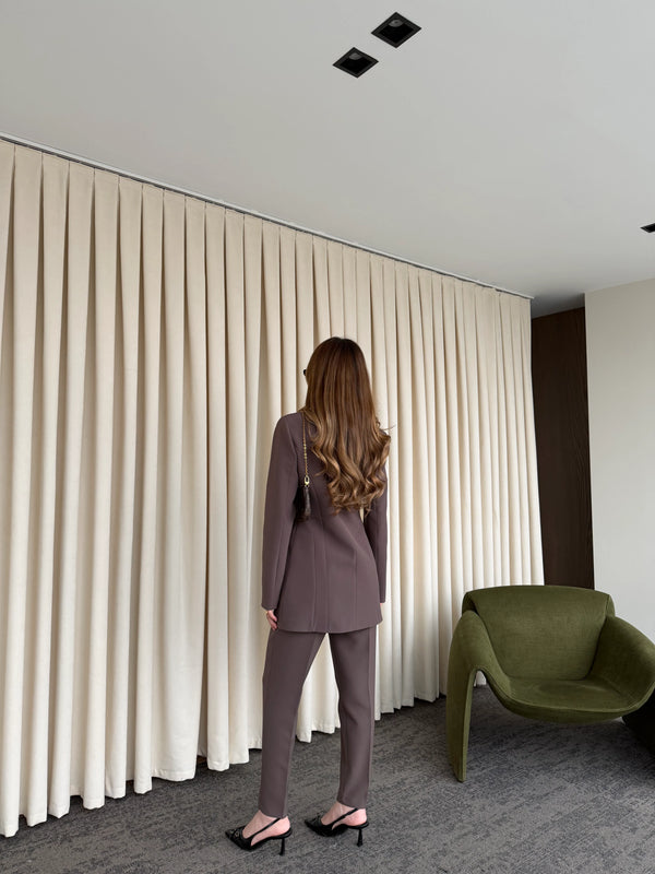 Kahverengi Belden Oturtma Blazer Ceket - 9684