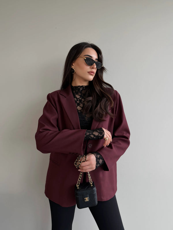 Bordo Blazer Ceket - 7619