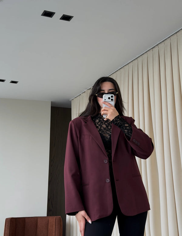 Bordo Blazer Ceket - 7619