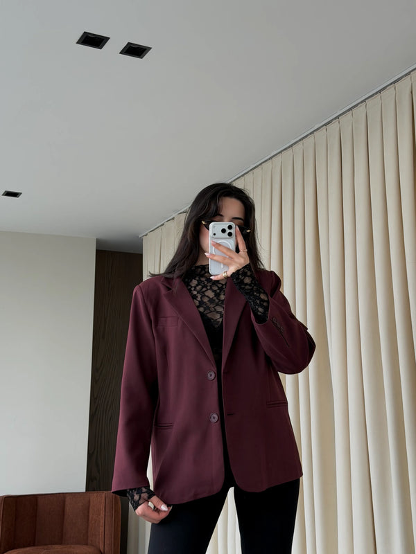 Bordo Blazer Ceket - 7619