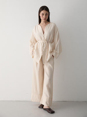 Taş Çok Düğmeli %100 Pamuk Gömlek Pantolon Takım