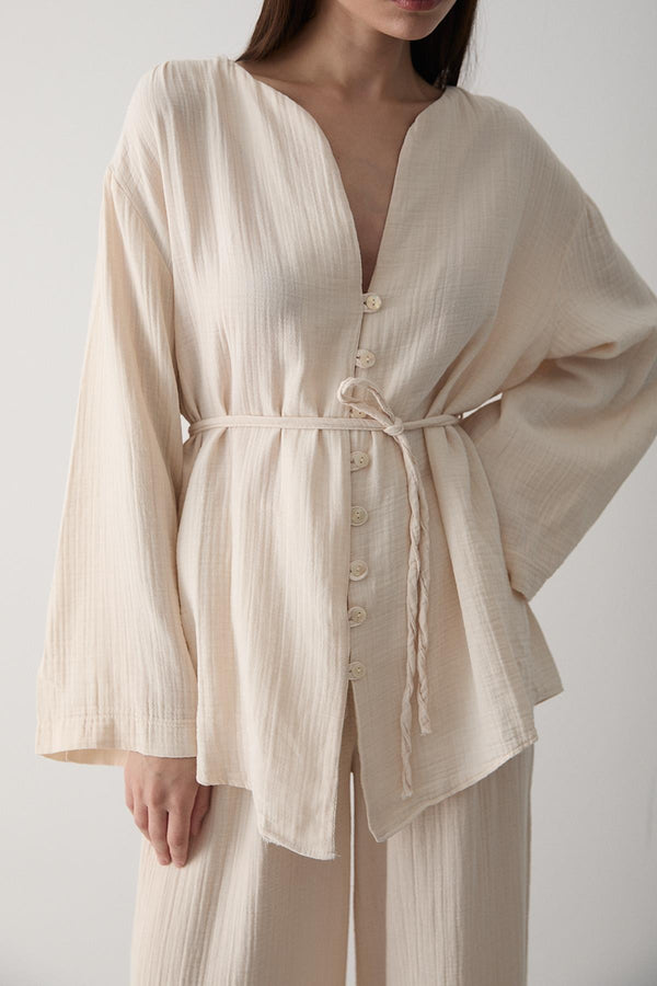 Taş Çok Düğmeli %100 Pamuk Gömlek Pantolon Takım