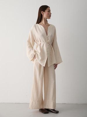 Taş Çok Düğmeli %100 Pamuk Gömlek Pantolon Takım