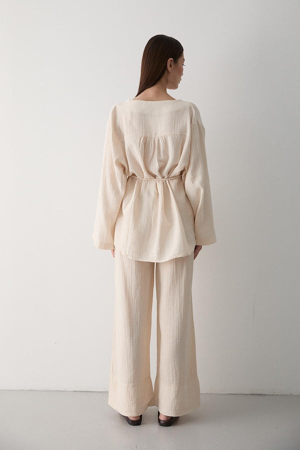 Taş Çok Düğmeli %100 Pamuk Gömlek Pantolon Takım