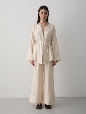 Taş Çok Düğmeli %100 Pamuk Gömlek Pantolon Takım