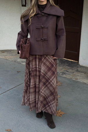 Kahverengi Düğme Detaylı Kısa Kaşe Ceket - 7675