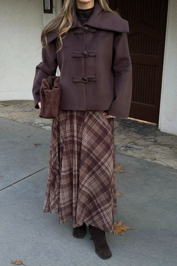 Kahverengi Düğme Detaylı Kısa Kaşe Ceket - 7675