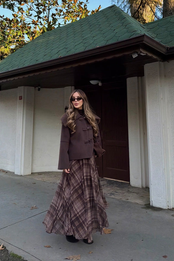 Kahverengi Düğme Detaylı Kısa Kaşe Ceket - 7675