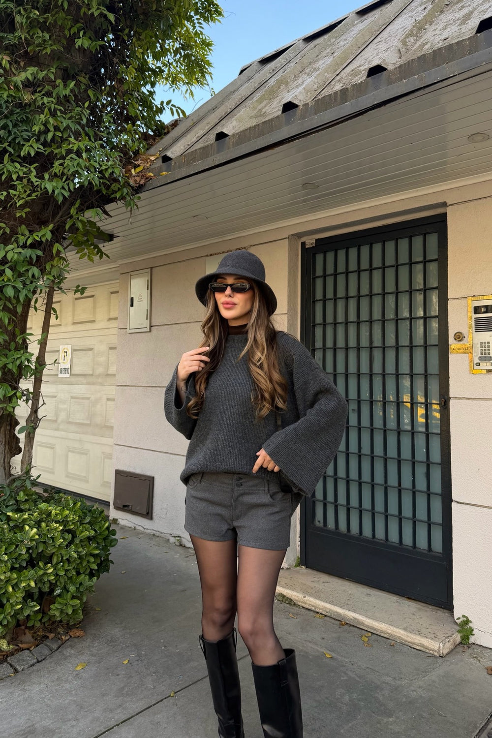 Antrasit Fitilli Oversize Kazak - 26808