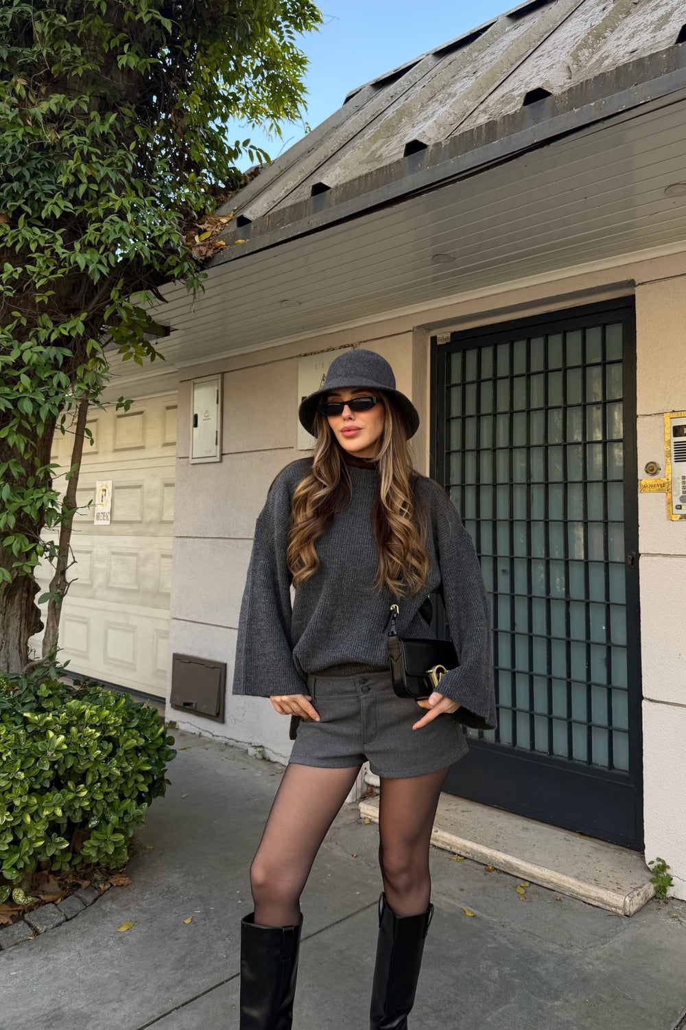 Antrasit Fitilli Oversize Kazak - 26808