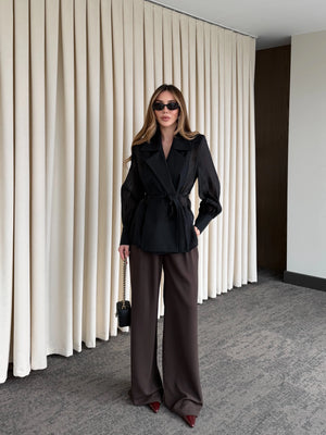 Siyah Vatkalı Transparan Gömlek - 5029