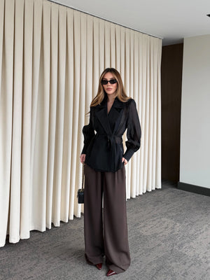 Siyah Vatkalı Transparan Gömlek - 5029