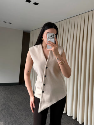 Bej Venedik Çapraz Düğmeli Yelek