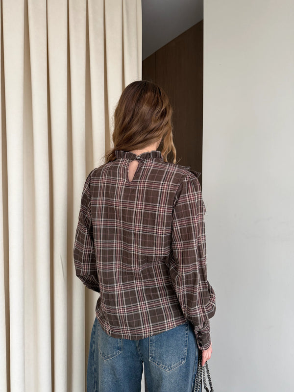 Kahverengi Yakası Fiyonk Detaylı Gömlek - 507