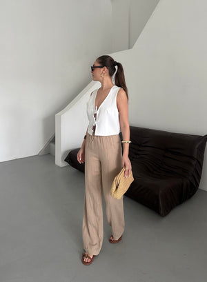 Vizon %100 Keten Palazzo Pantolon