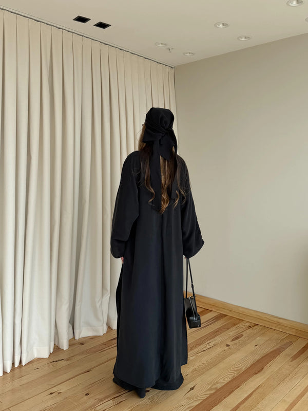 Siyah Bandana/Bel Kemer Aksesuarlı Kimono Takım - 8832