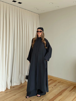 Siyah Bandana/Bel Kemer Aksesuarlı Kimono Takım - 8832