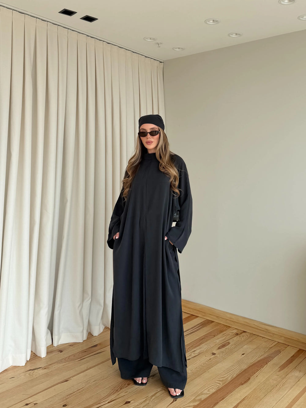 Siyah Bandana/Bel Kemer Aksesuarlı Kimono Takım - 8832