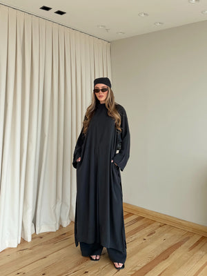 Siyah Bandana/Bel Kemer Aksesuarlı Kimono Takım - 8832