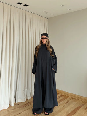Siyah Bandana/Bel Kemer Aksesuarlı Kimono Takım - 8832