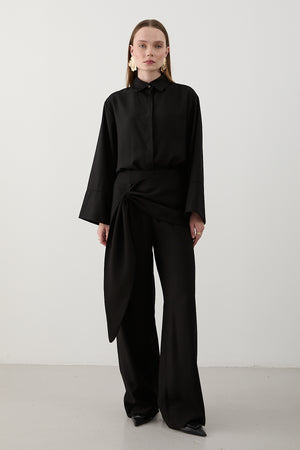 Siyah Beli Detaylı Pantolon Gömlek Takım - 8862