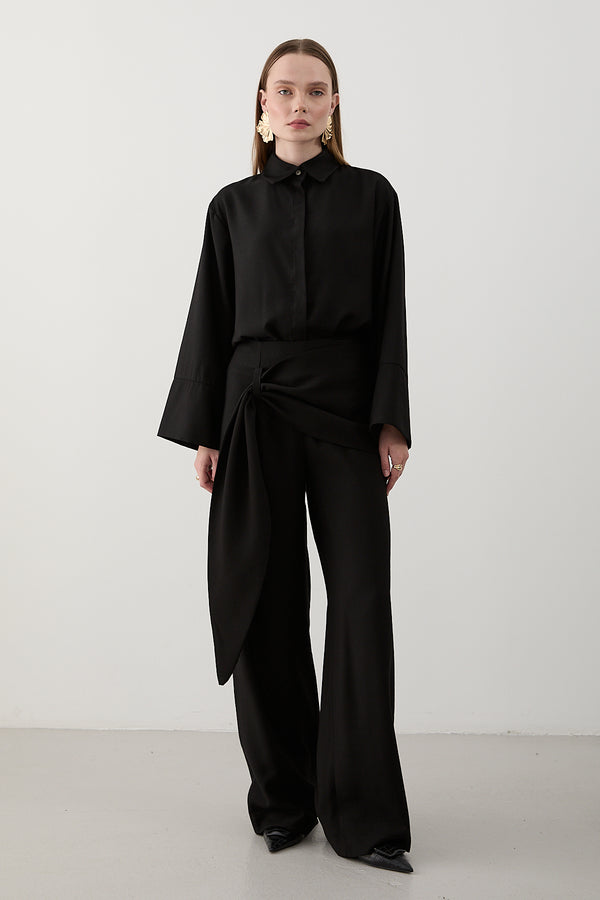 Siyah Beli Detaylı Pantolon Gömlek Takım - 8862