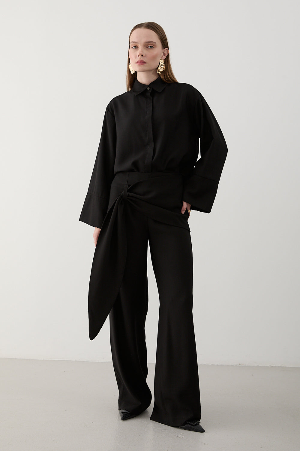 Siyah Beli Detaylı Pantolon Gömlek Takım - 8862