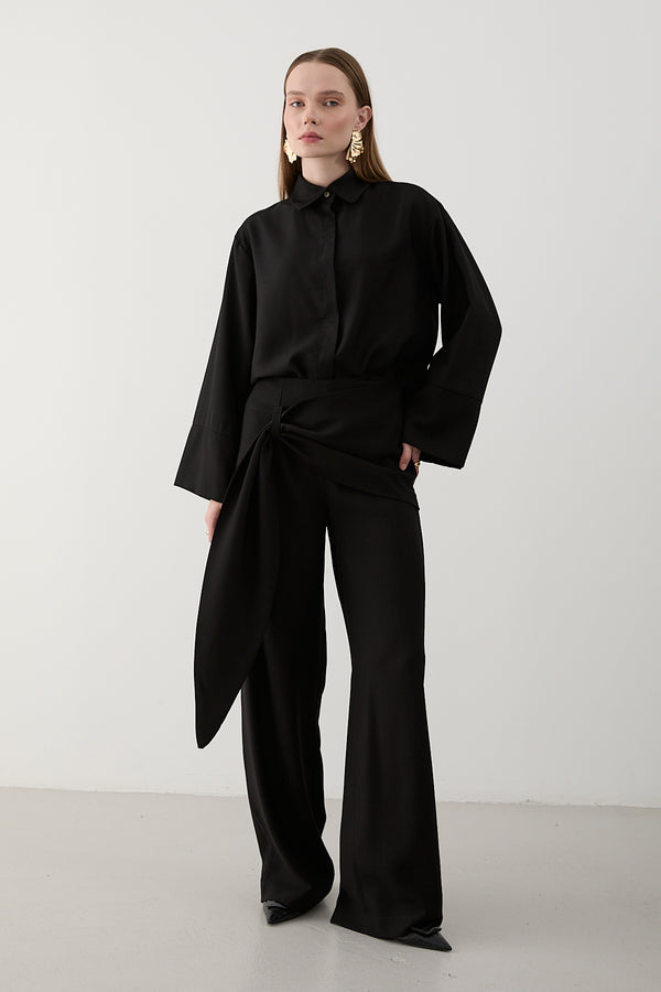 Siyah Beli Detaylı Pantolon Gömlek Takım - 8862