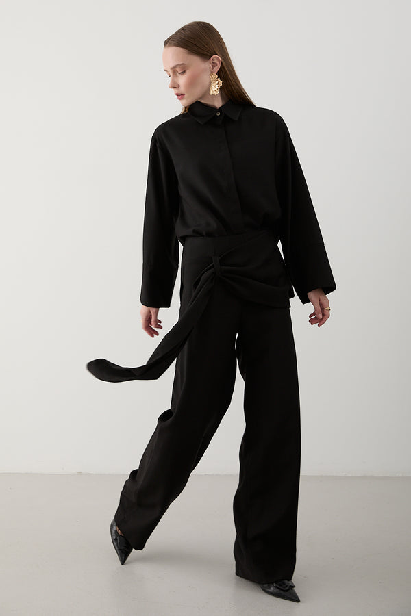 Siyah Beli Detaylı Pantolon Gömlek Takım - 8862