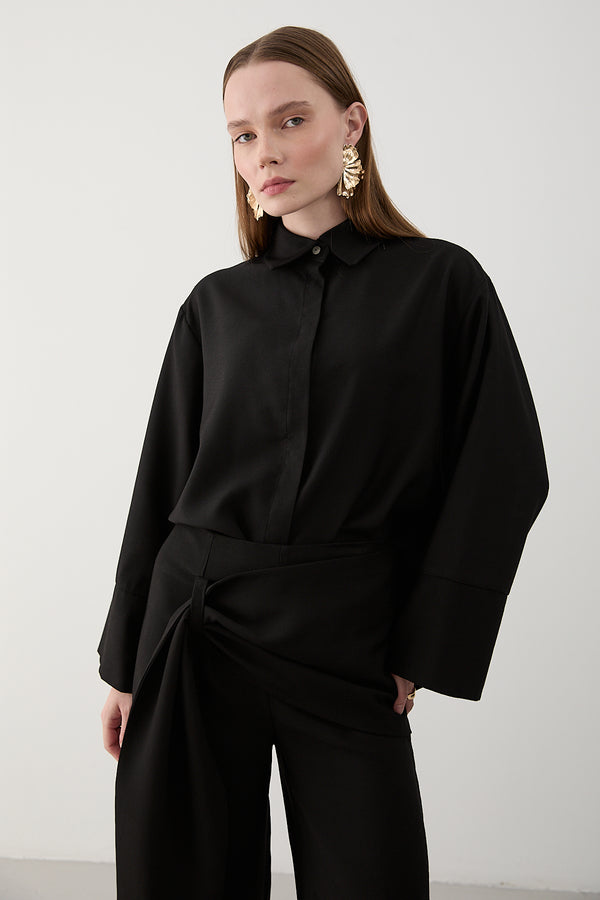 Siyah Beli Detaylı Pantolon Gömlek Takım - 8862