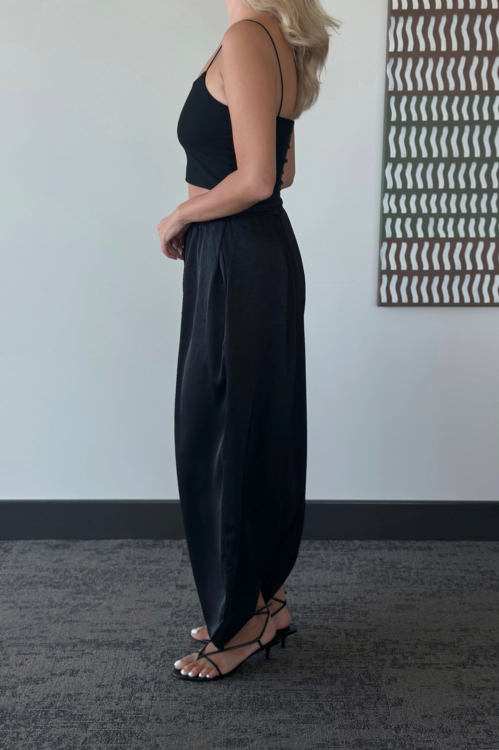 Siyah Beli Lastikli Saten Şalvar Pantolon - 51199