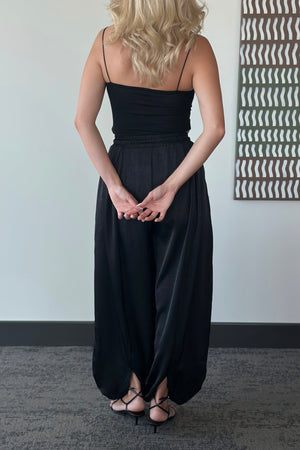 Siyah Beli Lastikli Saten Şalvar Pantolon - 51199