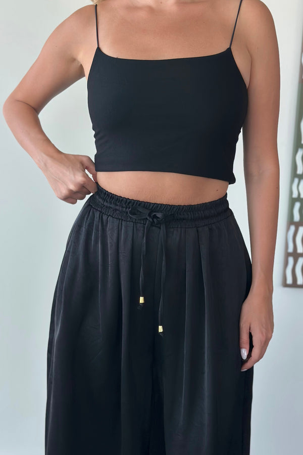 Siyah Beli Lastikli Saten Şalvar Pantolon - 51199