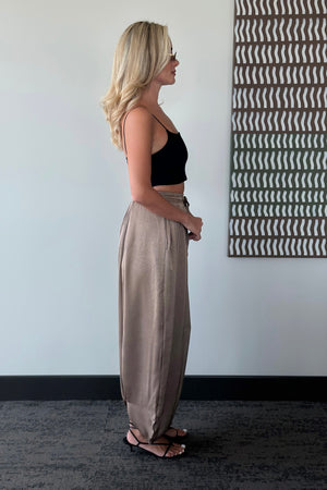 Vizon Beli Lastikli Saten Şalvar Pantolon - 51199