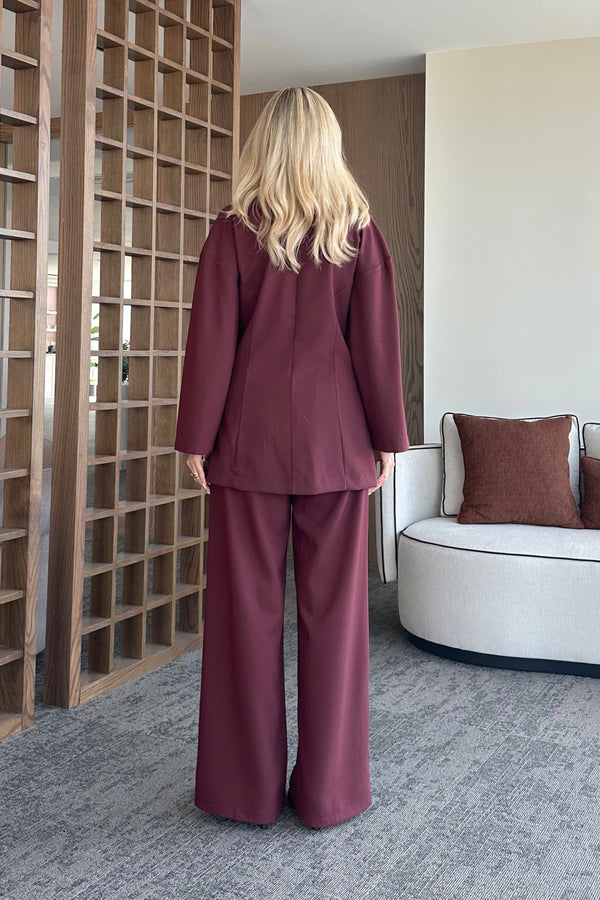 Bordo Bluz Pantolon Takım - 8767
