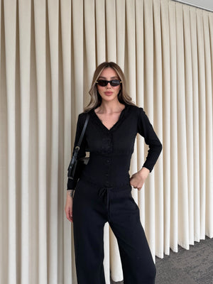 Siyah Dantelli İkili Triko Takım - 2602