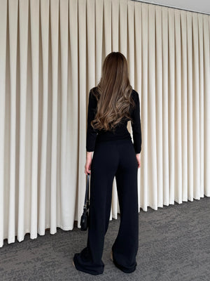 Siyah Dantelli İkili Triko Takım - 2602