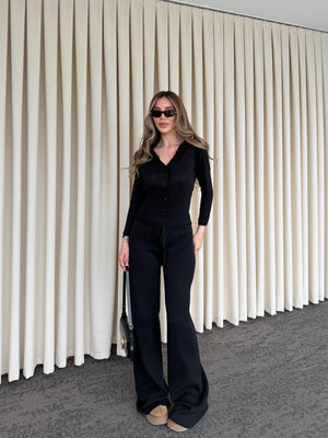 Siyah Dantelli İkili Triko Takım - 2602