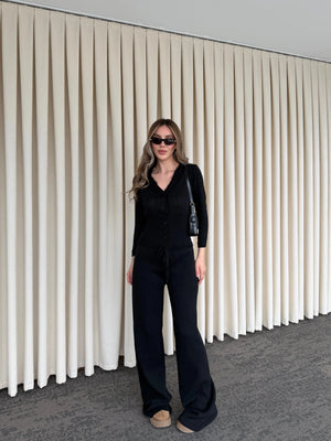 Siyah Dantelli İkili Triko Takım - 2602