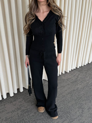 Siyah Dantelli İkili Triko Takım - 2602