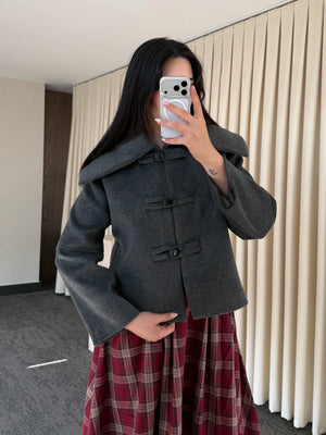 Antrasit Düğme Detaylı Kısa Kaşe Ceket - 7675